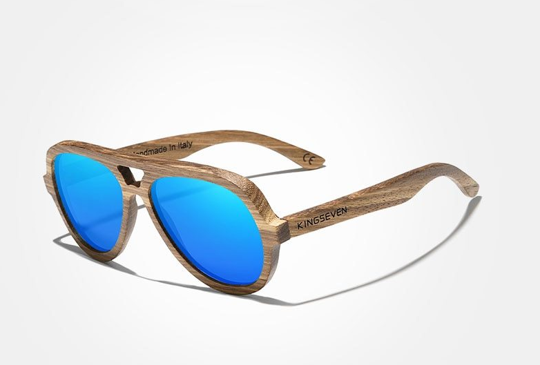 Lunettes de Soleil Aviateur en bois (bleu)